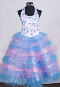 Halter Beading for Little Girl Pageant Dresses with Ruffled Layers