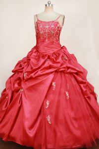 Red Straps Little Girl Pageant Dress With Appliques and Pick-ups