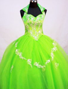 Halter Top Little Girl Pageant Dress in Spring Green With Appliques