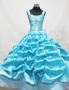 Baby Blue Straps Appliques and Pick-ups Little Girl Pageant Dress