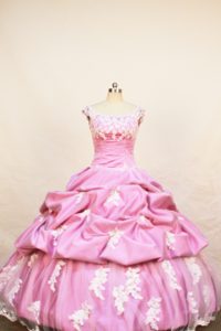 Scoop Rose Pink Little Girl Pageant Dress With Appliques and Pick-ups