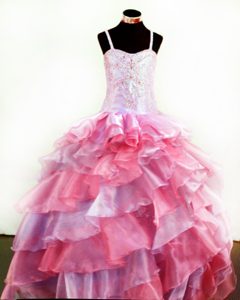 Colorful Straps Layers Girls Pageant Dress With Appliques and Beading