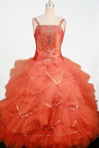 Orange Beading and Ruffled Layers Straps Little Girl Pageant Dress