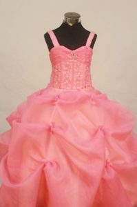 Straps Watermelon Glitz Pageant Dresses With Pick-ups and Beading