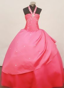 Halter Coral Red Taffeta Little Girl Pageant Dress in Connecticut