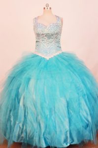 Baby Blue Straps Beaded and Layered Organza Little Girl Pageant Dress