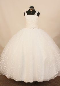 Exquisite White Straps Beaded over the Skirt Little Girl Pageant Gown