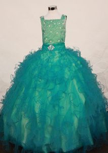 Green Ruffles Square Beading Little Girl Pageant Dress In Columbia