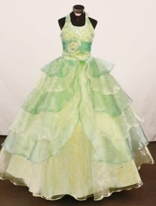 Yellow Green Halter Organza Layers Little Girl Pageant Dress In 2013