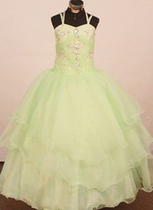 Yellow Green Straps Glitz Pageant Dresses with Beading and Appliques