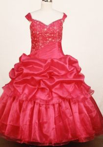 Red Off The Shoulder Girls Pageant Dress with Pick-up and Applique