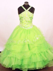Ruffled Layers Straps Little Girl Pageant Dress in Spring Green In 2013