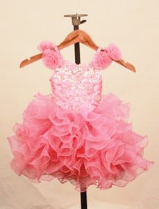 Ruffles Baby Pink Scoop Glitz Pageant Dresses With Hand Made Flowers