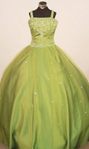 2013 Straps Little Girl Pageant Dress in Olive Green with Appliques