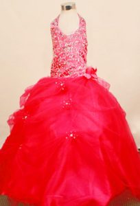 Halter Top Red Beaded and Ruffled Perfect 2013 Angel Pageant Gowns