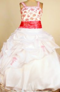 White and Red Ball Gown Square Pick-ups Little Girl Pageant Gown