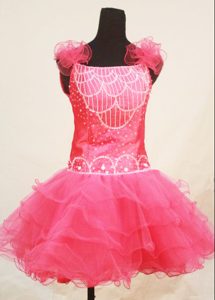 Pink Straps Mini-length Beaded Ruffled Little Girl Pageant Gowns