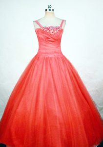 Straps Orange Red Little Girl Pageant Dress With Beading in Concord