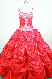 Red Straps Taffeta Appliques and Pick-ups Little Girl Pageant Gowns