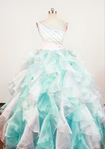 One Shoulder Multi-color Girls Pageant Dress Beading and Ruffles