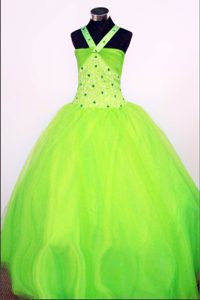 Ball Gown Halter Spring Green Beading Pageant Dress for Little Girls