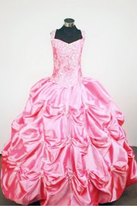 Straps Rose Pink Taffeta Beading and Pick-ups Little Girl Pageant Dress