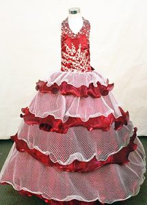 Organza and Net Halter Beaded Little Girl Pageant Dresses