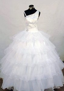 Beaded Asymmetrical White Ruffled Pageant Dress for Girls