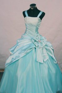 Taffeta Straps Aqua Blue Kid Pageant Dress With Bowknot