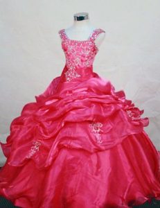 Appliques Beaded Straps Pick-ups Pageant Dress for Girls