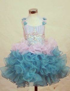 Multi-color Straps Mini-length Beaded Girls Pageant Gown