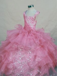 Pink Scoop Pageant Dress for Girls with Appliques Ruffled