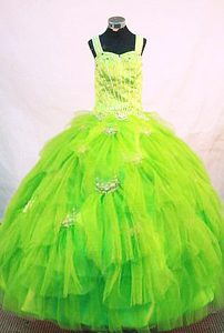 Beaded Tulle Green Straps Little Girl Pageant Dresses 2014