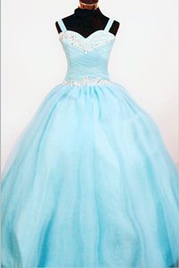 Straps Glitz Pageant dresses with Appliques in Aqua Blue