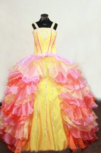 Two-toned Ruffles Straps Kids Pageant Gowns Beaded 2013