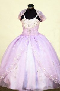 Lilac Beaded Straps Embroidery Little Girl Pageant Dresses