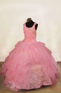 Off The Shoulder Light Pink Beaded Glitz Pageant Dresses