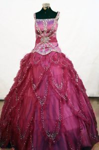 Square Fuchsia Ruffles Little Girl Pageant Dresses Beaded