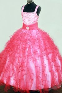 Sussex Square Ruffles Beaded Hot Pink Little Pageant Dress