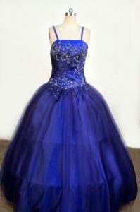 Royal Blue Spaghetti Straps Chic Glitz Pageant Gown Beaded