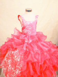 Square Layered Red Girls Pageant Dresses with Appliques