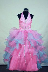 Organza Colorful Beaded Halter Little Girl Pageant Dresses