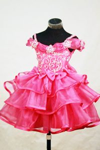 Beaded Off the Shoulder Red Short Glitz Pageant Dresses