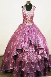 Cheshire A-line Halter Fuchsia Bead Pageant Gowns Sequined