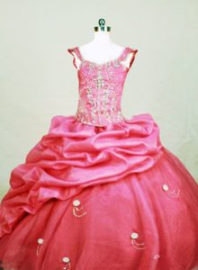 Square Beaded Pick-ups Hot Pink Little Girl Pageant Dress