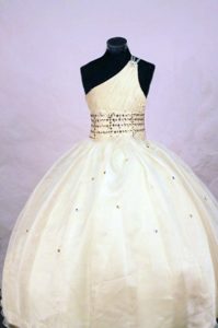 Yellow One Shoulder Organza Little Pageant Dresses Beaded