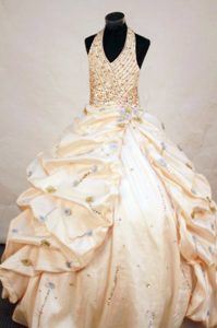 Taffeta Halter Yellow Kid Pageant Dresses Beaded in Surrey