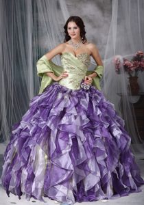Colorful Sweetheart Taffeta and Organza Beading Dress for Quinceaneras