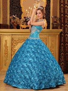 Teal Sweetheart Quinceanera Dresses with Rolling Flowers and Appliques