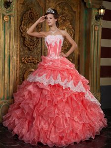 Appliques and Ruffles Accent Dresses of 15 in Watermelon Pink